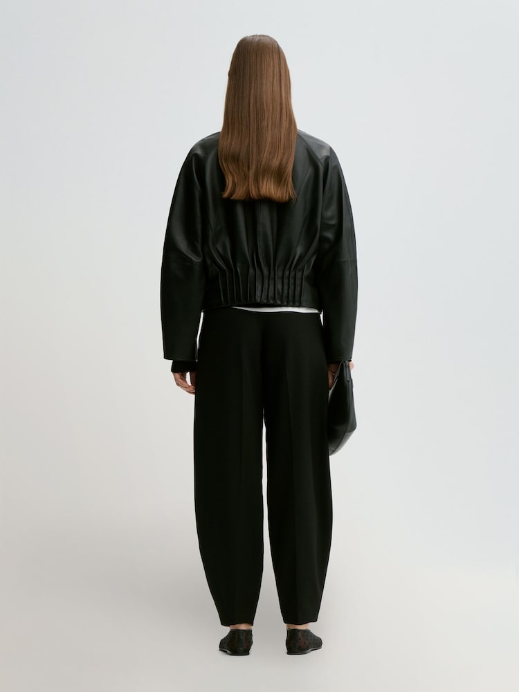 By Malene Birger Black Suzanne Leather Gathered Waist Jacket - Image 2 of 4