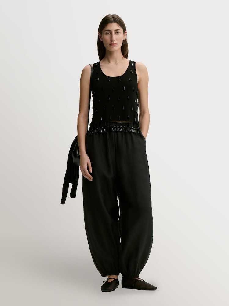 By Malene Birger Black Hysa Beaded Fringe Tank Top - Image 1 of 4 By Malene Birger Black Hysa Beaded Fringe Tank Top - Image 1 of 4