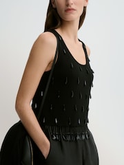 By Malene Birger Black Hysa Beaded Fringe Tank Top - Image 3 of 4