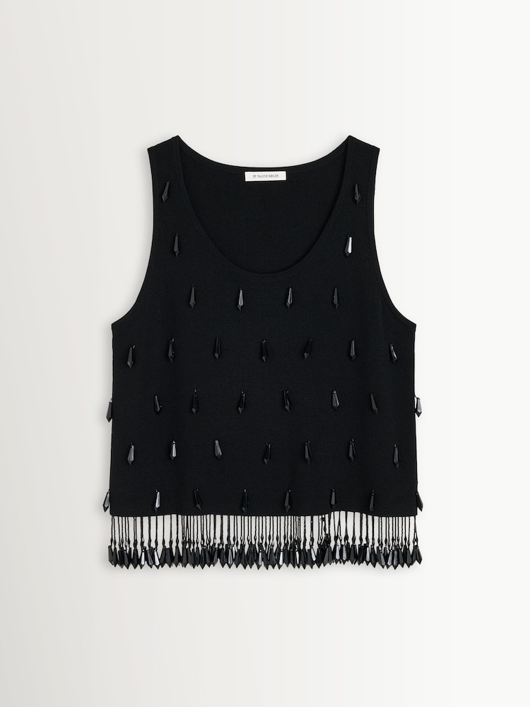 By Malene Birger Black Hysa Beaded Fringe Tank Top - Image 4 of 4 By Malene Birger Black Hysa Beaded Fringe Tank Top - Image 4 of 4