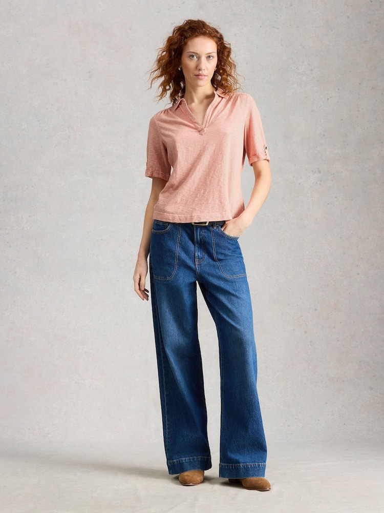 White Stuff Orange Allie Embroidered Short Sleeve T-shirt - Image 1 of 6