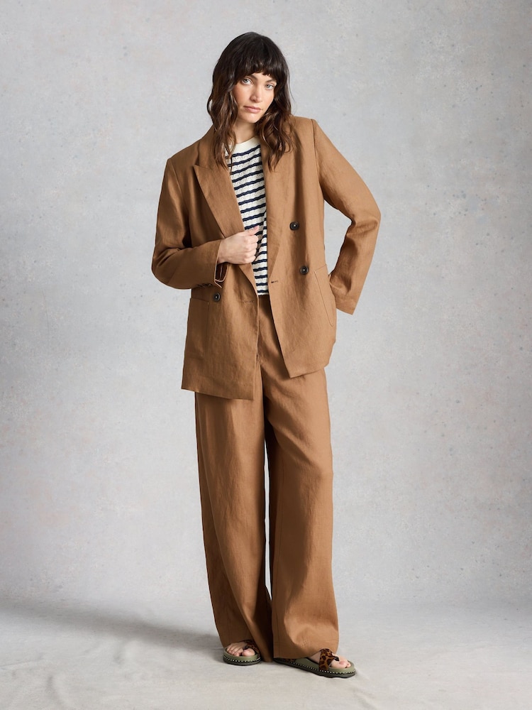 White Stuff Brown Sasha Linen Blazer - Image 1 of 6