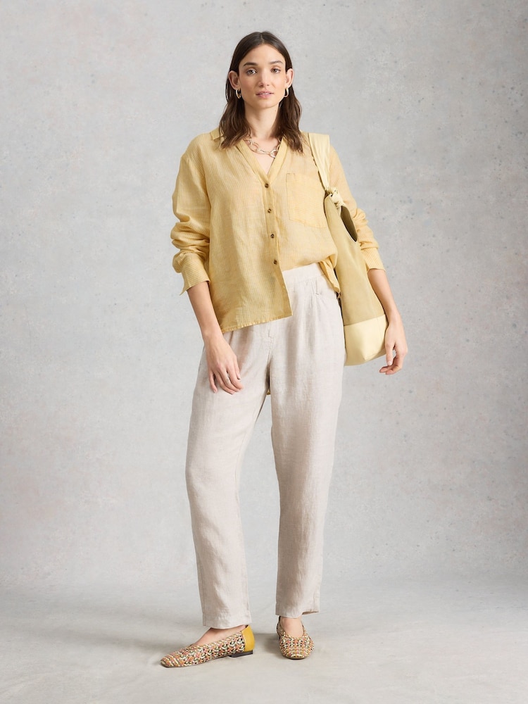 White Stuff Yellow Sadie Linen Boyfriend Shirt - Image 2 of 6