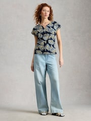 White Stuff Navy Nelly Notch Neck T-Shirt - Image 4 of 6