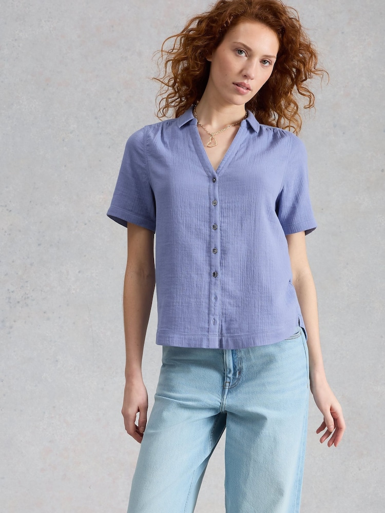 White Stuff Blue Annie Ss Double Cloth Shirt - Image 1 of 6 White Stuff Blue Annie Ss Double Cloth Shirt - Image 1 of 6