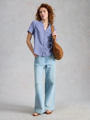 White Stuff Blue Annie Ss Double Cloth Shirt - Image 2 of 6
