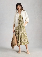 White Stuff Green Fern Linen Blend Dress - Image 1 of 6