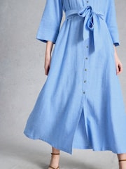 White Stuff Blue Soma Linen Shirt Petite Dress - Image 4 of 6