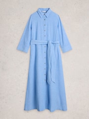 White Stuff Blue Soma Linen Shirt Petite Dress - Image 5 of 6