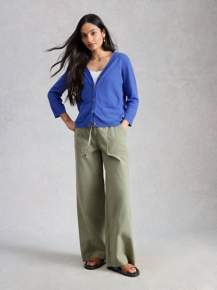 White Stuff Blue Nova Linen Blend Cardigan - Image 1 of 6