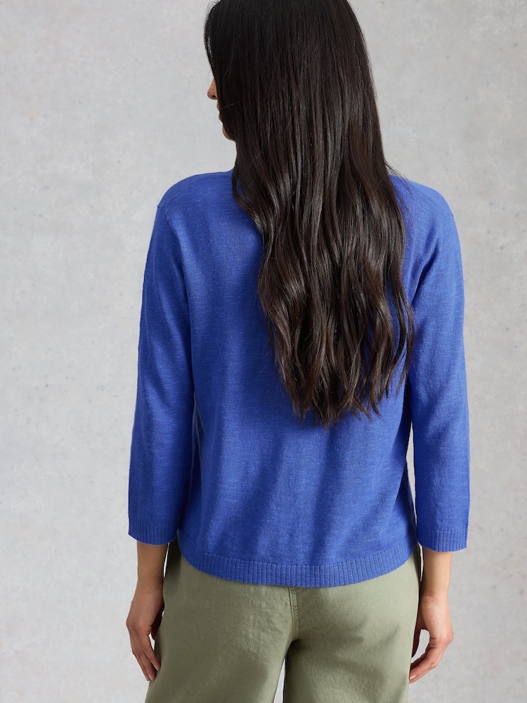 White Stuff Blue Nova Linen Blend Cardigan - Image 2 of 6