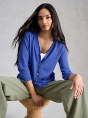 White Stuff Blue Nova Linen Blend Cardigan - Image 3 of 6