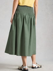 White Stuff Green Suri Shirred Midi Skirt - Image 2 of 6