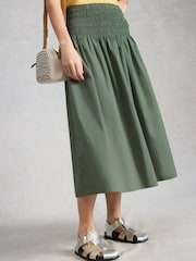 White Stuff Green Suri Shirred Midi Skirt - Image 3 of 6