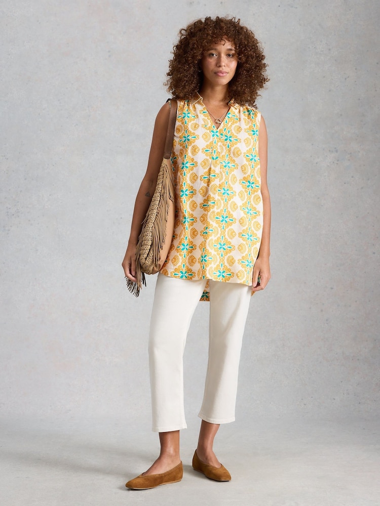 White Stuff Yellow Bianca Sleeveless Linen Tunic - Image 1 of 6 White Stuff Yellow Bianca Sleeveless Linen Tunic - Image 1 of 6