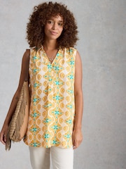 White Stuff Yellow Bianca Sleeveless Linen Tunic - Image 2 of 6