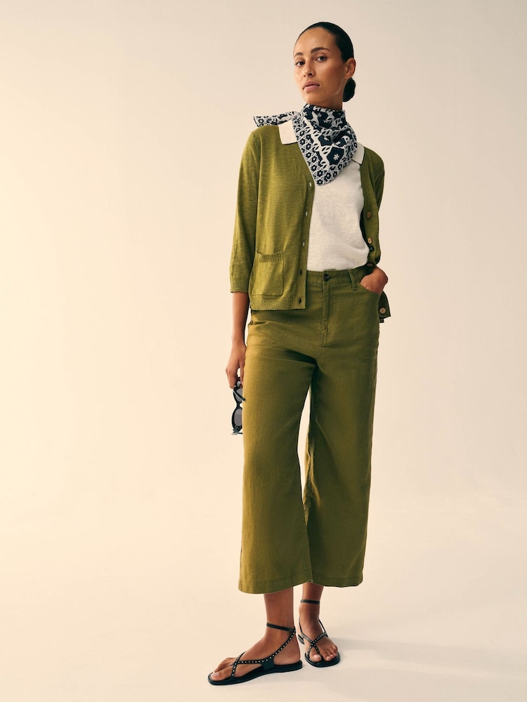 White Stuff Green Tia Linen Wide Leg Crop Trousers - Image 1 of 6 White Stuff Green Tia Linen Wide Leg Crop Trousers - Image 1 of 6
