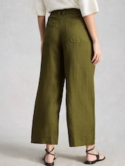 White Stuff Green Tia Linen Wide Leg Crop Trousers - Image 2 of 6