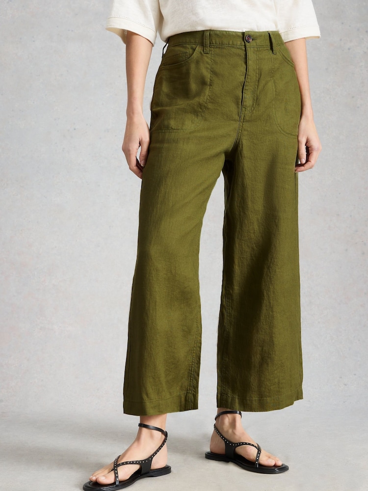 White Stuff Green Tia Linen Wide Leg Crop Trousers - Image 2 of 6 White Stuff Green Tia Linen Wide Leg Crop Trousers - Image 2 of 6