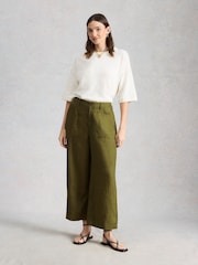 White Stuff Green Tia Linen Wide Leg Crop Trousers - Image 3 of 6