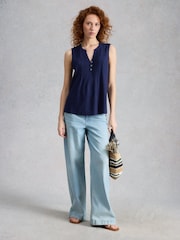 White Stuff Blue Poppy Linen Blend Top - Image 1 of 6