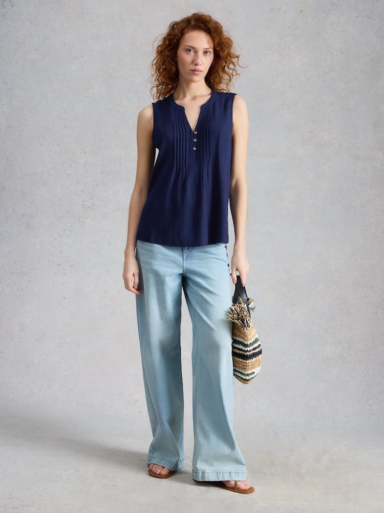 White Stuff Blue Poppy Linen Blend Top - Image 1 of 6