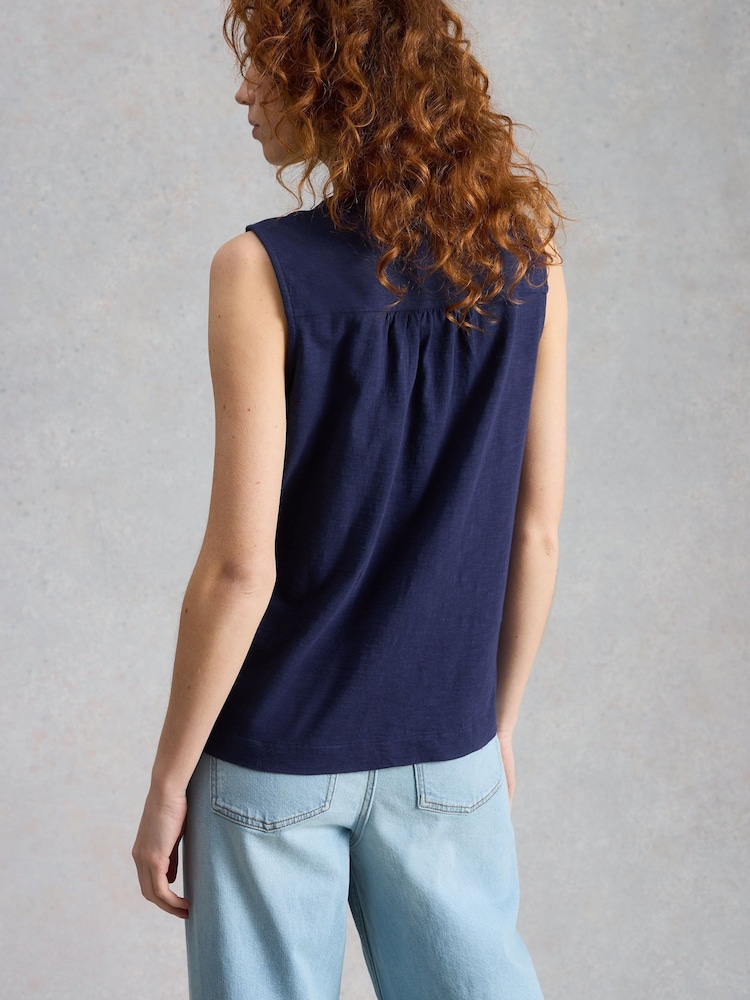 White Stuff Blue Poppy Linen Blend Top - Image 2 of 6