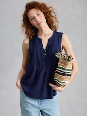 White Stuff Blue Poppy Linen Blend Top - Image 3 of 6