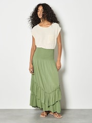 Apricot Green Smocked Bandeau Midi Dress - Image 1 of 5