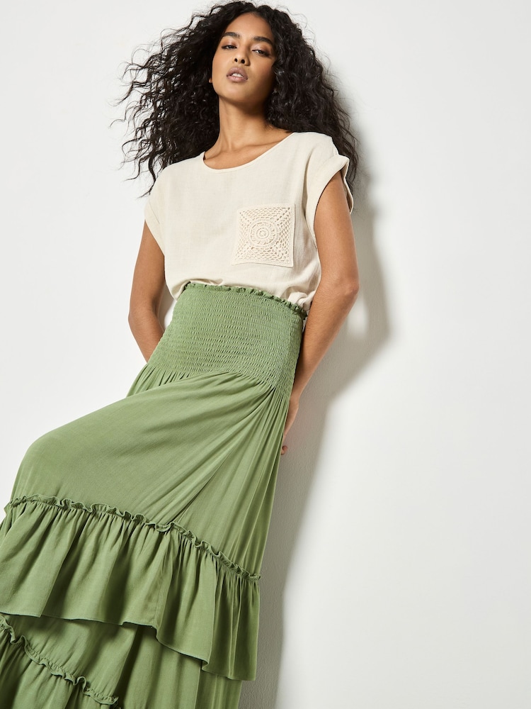 Apricot Green Smocked Bandeau Midi Dress - Image 2 of 5