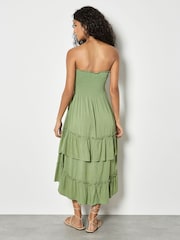 Apricot Green Smocked Bandeau Midi Dress - Image 4 of 5