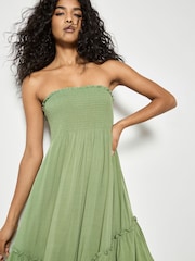 Apricot Green Smocked Bandeau Midi Dress - Image 5 of 5