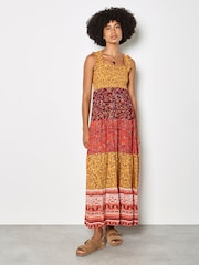 Apricot Orange Patchwork Floral Paisley Maxi Dress - Image 1 of 4