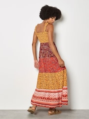 Apricot Orange Patchwork Floral Paisley Maxi Dress - Image 2 of 4