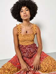 Apricot Orange Patchwork Floral Paisley Maxi Dress - Image 3 of 4