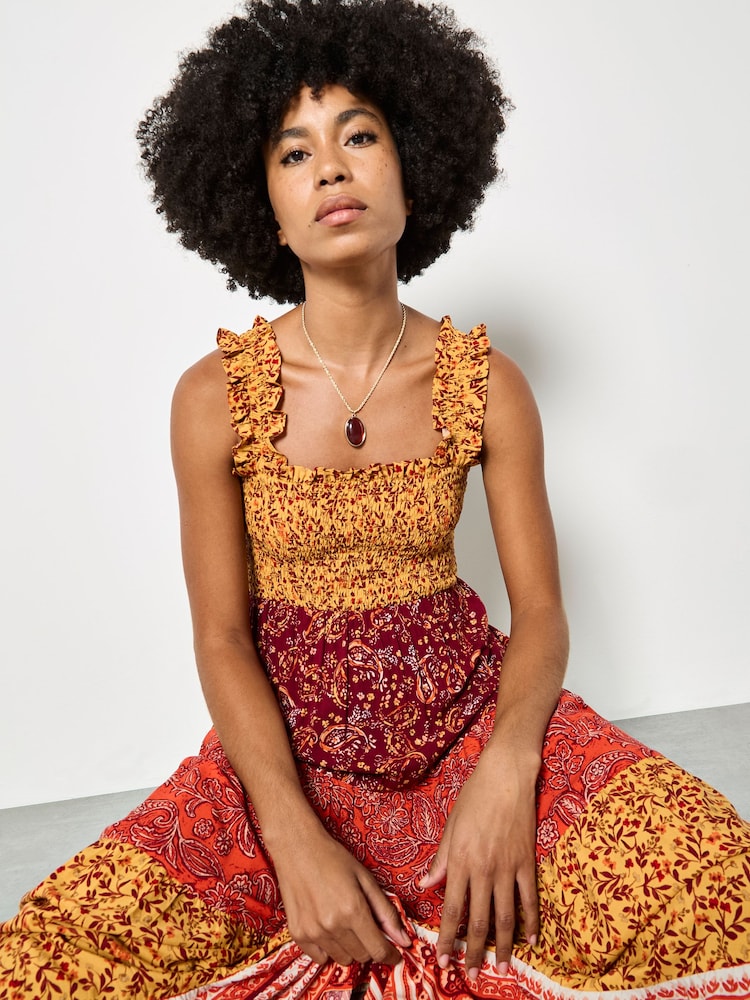 open lace back dress Orange Paisley Tiered Midaxi Dress