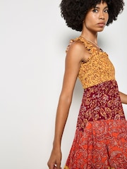 Apricot Orange Patchwork Floral Paisley Maxi Dress - Image 4 of 4
