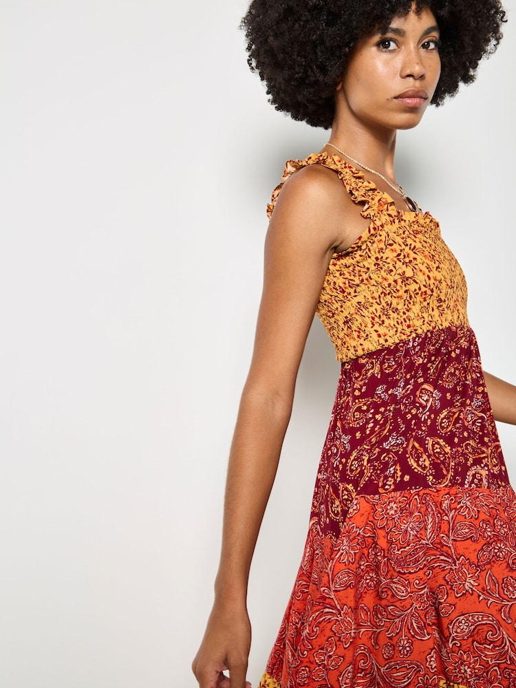 Apricot Orange Patchwork Floral Paisley Maxi Dress - Image 4 of 4