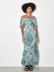 藍色 - Apricot Boho Folk Print Maxi Dress - 圖片 1/5