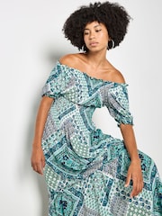 藍色 - Apricot Boho Folk Print Maxi Dress - 圖片 2/5