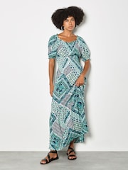 藍色 - Apricot Boho Folk Print Maxi Dress - 圖片 4/5