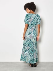 藍色 - Apricot Boho Folk Print Maxi Dress - 圖片 5/5