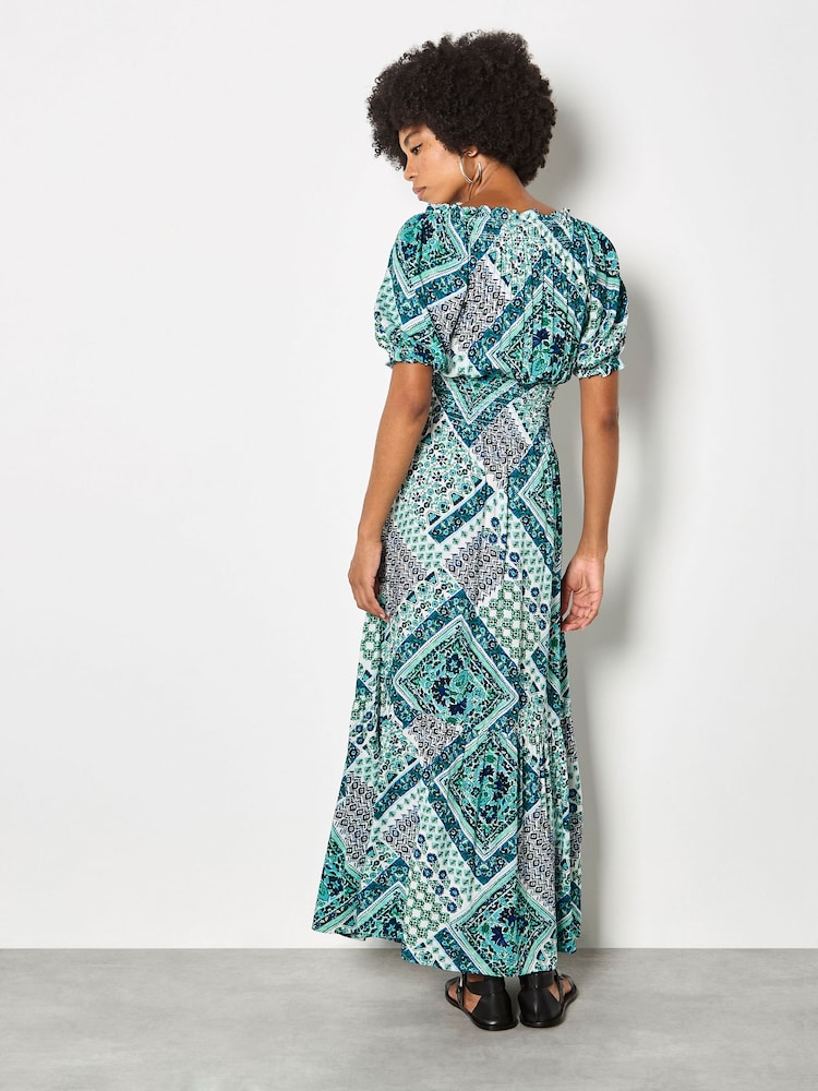 藍色 - Apricot Boho Folk Print Maxi Dress - 圖片 5/5