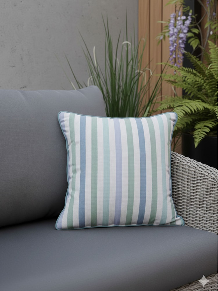 Laura Ashley Blue Candy Stripe Indoor and Outdoor Scatter Cushion - Image 1 of 5