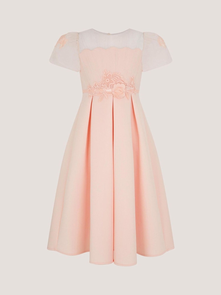 Monsoon Pink Chiffon Sleeve Floral Embroidered Dress - Image 1 of 2 Monsoon Pink Chiffon Sleeve Floral Embroidered Dress - Image 1 of 2