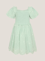Monsoon Green Embroidered Puff Sleeve Smocked Dress - Image 2 of 3