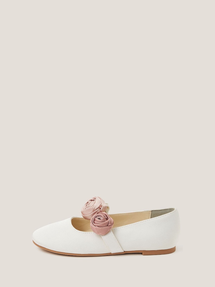Monsoon Cream Rosette Strap Ballet Flats - Image 2 of 3