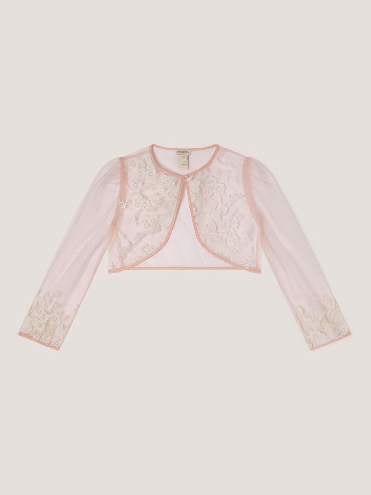 Monsoon Pink Felicity Embroidered Mesh Cardigan - Image 1 of 3