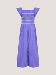 Monsoon Blue Floral Shirred Textured Jumpsuit - Image 1 of 3