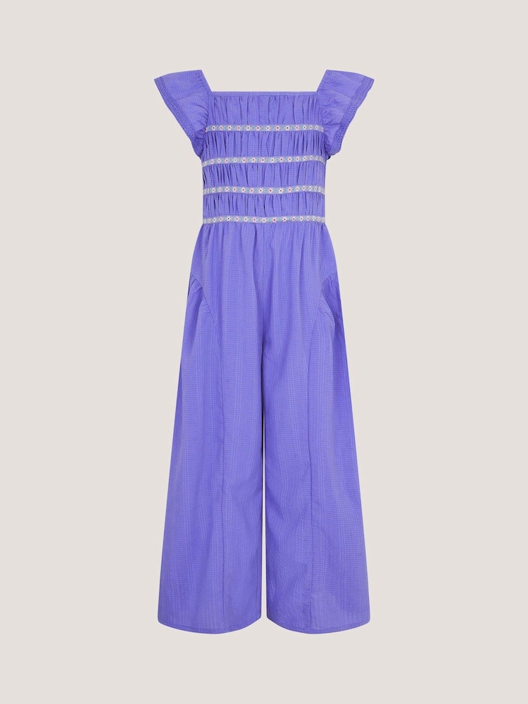 Monsoon Blue Floral Shirred Textured Jumpsuit - Image 1 of 3
